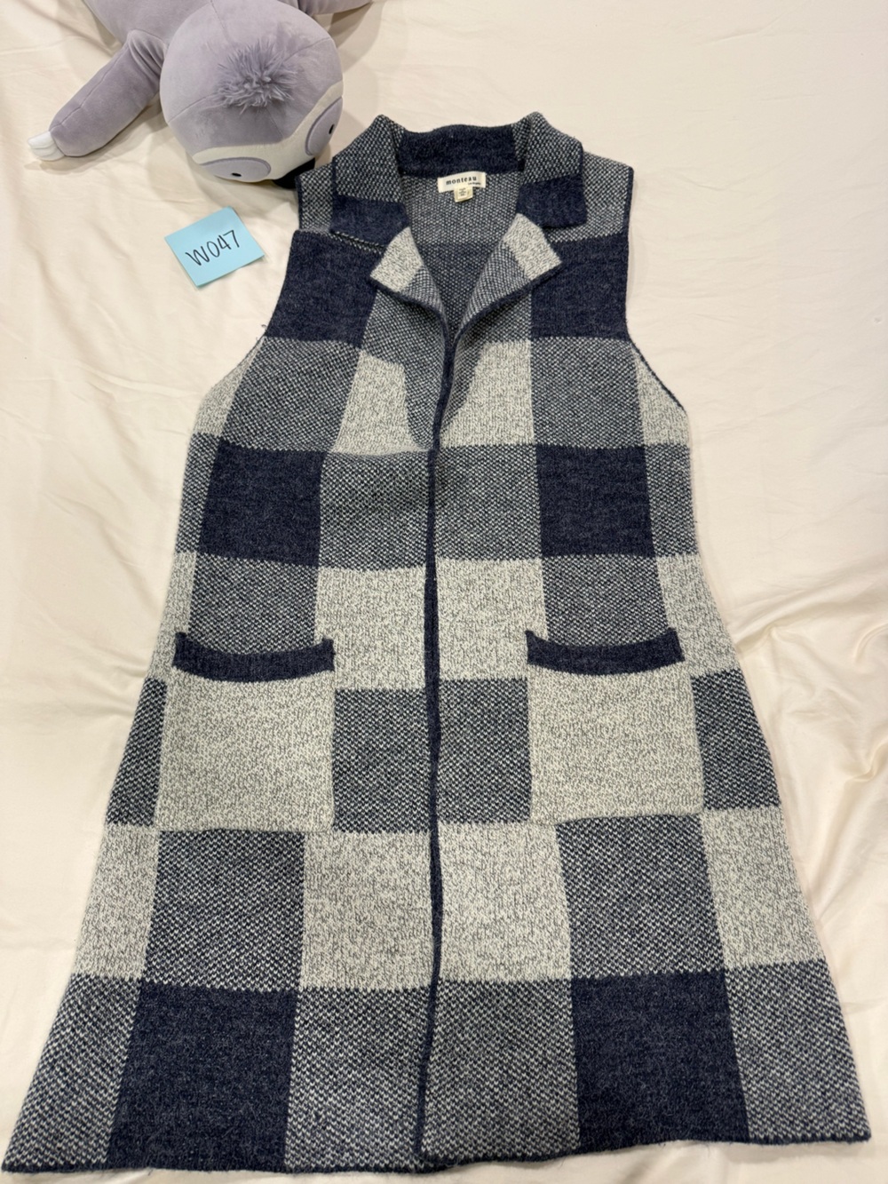 Monteau Plaid Open Front Sleeveless Cardigan with Pockets Vest